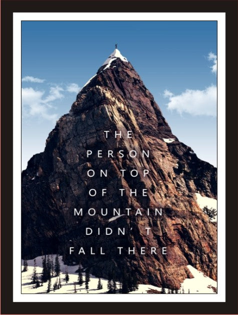 The person on top of the mountain didn't fall there